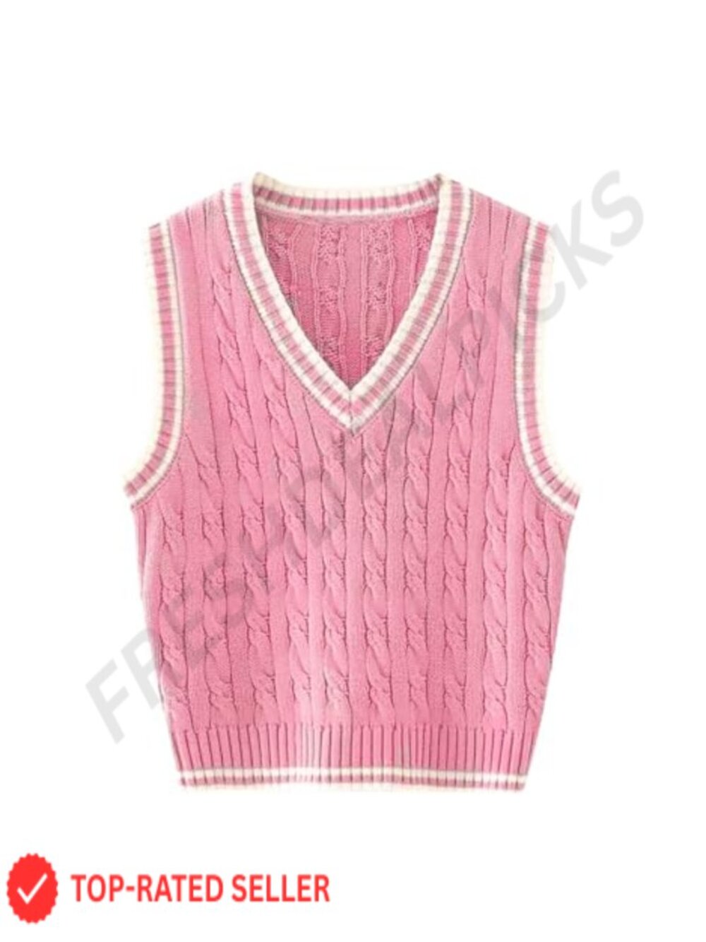 Cotton Cable Knit Sweater Vest Sleeveless V-Neck Pullover Loose Fit
